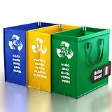 PTMS® Sac tri selectif - Poubelle tri selectif 3 bac pour le verre, le papier et le plastique - Déchets et recyclage poubelle de tri des déchets - Poubelle recyclage facile à vider