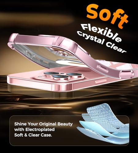 Image of Soft Case for iPhone 16 Pro with 360 Rotating Magnetic Stand, Compatible with Mag-Safe, 4X MIL-Drop Protection, Lightweight Glossy Anti-Yellowing Clear Back Phone Cover for iPhone 16 Pro 6.3 inch, Pink