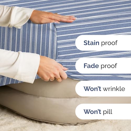 Image of Extra Deep Split King Fitted Sheet - Single Fitted Sheet - Blue Stripes | Easily Fits 18 inch to 24 inch Mattress, Soft, Wrinkle Free, Breathable & Comfy, Extra Deep Pockets Hotel Luxury Fitted Sheet