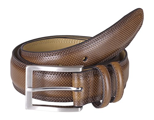 Sportoli Men's Classic Genuine Leather Perforated Dress Buckle Belt - Brown (Size 38)