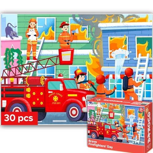 Image of QUOKKA Puzzles for Kids Ages 3-5 - 30 Pieces Puzzles for Toddlers 2-4 - Firefighters Learning Jigsaw Puzzles for Kids 4-6 Years Old - Educational Toys for Boy and Girl