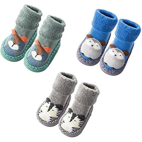 MarJunSep Infant Baby Boy Girls Toddlers Moccasins Non-Skid Indoor Slipper Shoes Socks Booties with Grips (6-12 Months, grey blue green) Cover