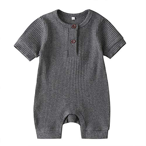 Unisex Newborn Baby Boy Girl Short Sleeve Button Romper Jumpsuit One-Piece Outfits Solid Color Clothes