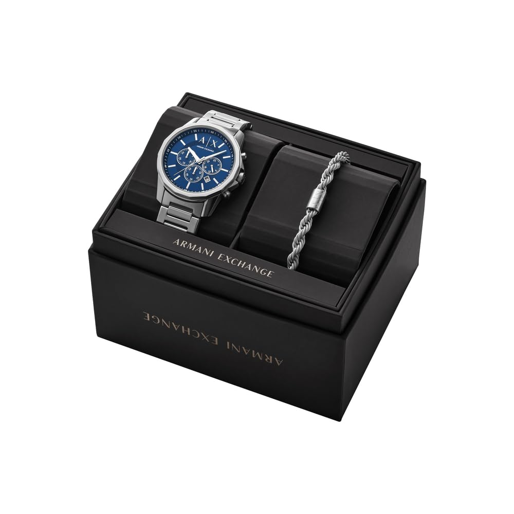 Armani Exchange AX7176SET - Reloj de Acero Inoxidable para Hombre (44 mm), Color Plateado