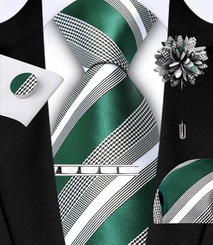 Image of GUSLESON Men's 5-pc Striped Tie Gift Set - Jacquard Necktie, Pocket Square, Cufflinks, Lapel Pin, Tie Clip - Wedding Formal Gifts