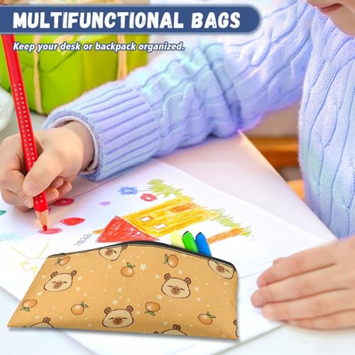 Image of Orange Capybara Pencil Case for Girls Kawaii Pencil Box Soft Stationery Storage Pouch for Preschool Zippered Pen Organizer with Zipper Closure