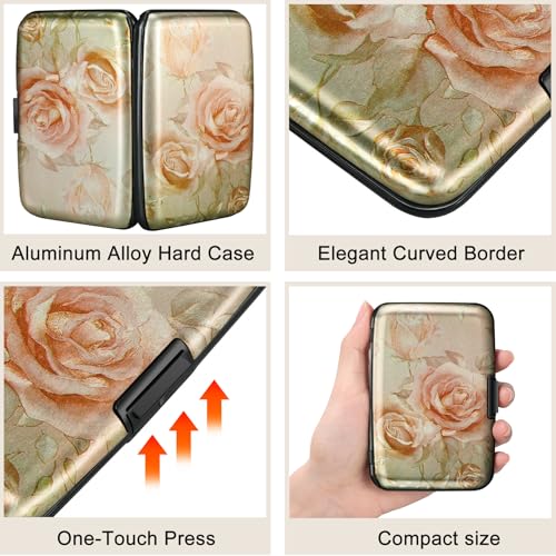 Image of ELFISH Mini RFID Aluminum Wallet Credit Cards Holder Business Card Case Metal ID Case for Men Women(Champagne rose)
