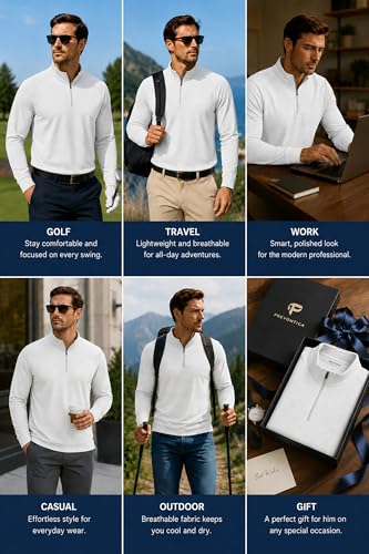 Image of Golf Quarter Zip Pullover for Men Mock Neck 1 /4 Zip Lightweight Athletic UPF 50+ Men's Long Sleeve Golf Sweatshirt