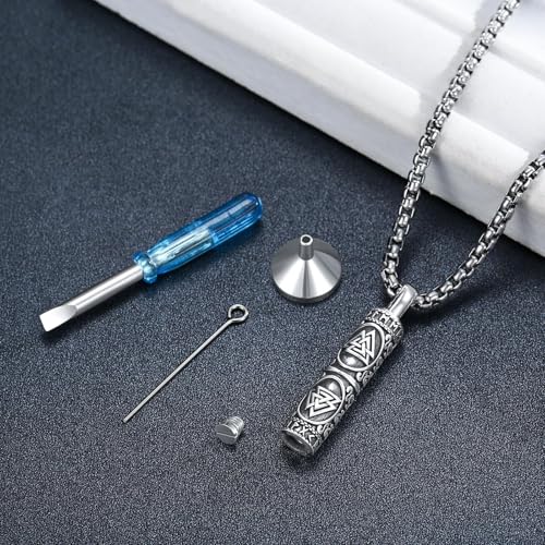 Viking Norse urn Cremation Necklace 925 Sterling silver Pendant Necklace Viking Norse Compass/Valknut Triangle/Tree of Life/Wolf/Viking Odin Amulet Ash Jewelry for Men Women2