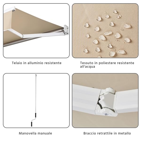 Yaheetech Tenda da Sole Avvolgibile Impermeabile 250 x 200 cm Beige