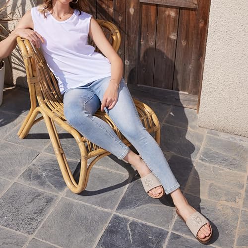 Women's Suede Slide Sandals with Arch Support,Cork Comfortable Summer Flat Sandals for Women 2025 Beach Vacation Shoes,Cute Dressy Sandals Outdoor Slippers3