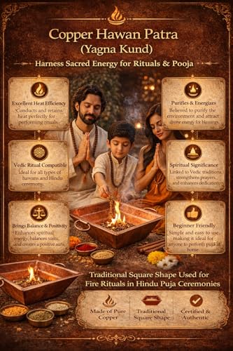 Image of Dharmsaar Hawan Kund for Pooja puja, Pure Copper Small Hawan Patra with Handle on Both Side, Yagna Kund for Vedic Hawan Rituals Heavy Wider Base Iron Kund, Home Yagna Hawan and Poojan