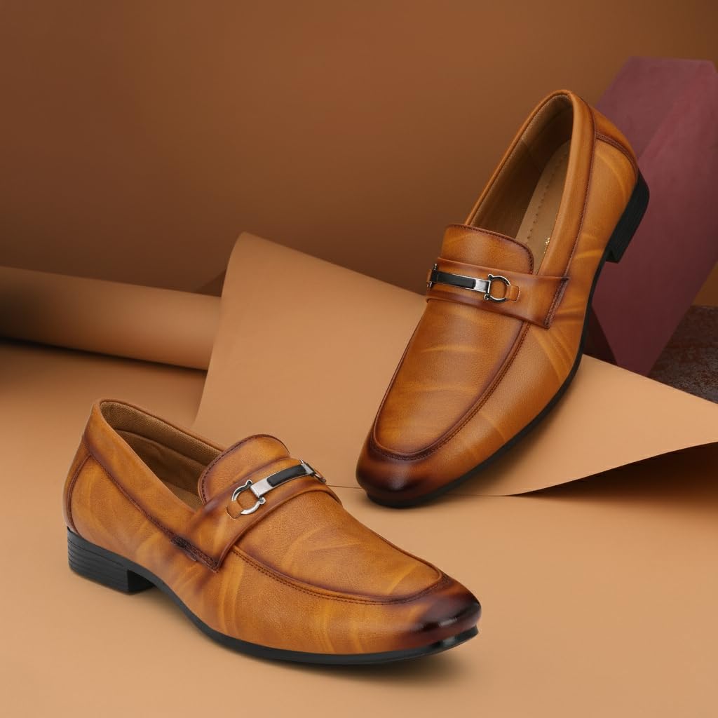 Premium Napa Leatherette Tan Brown Designer Slip-On Office Party Ethnic Wear Shoe Island Formal Shoes Shoe Island for Men (CLS6053-AZ)-image-31