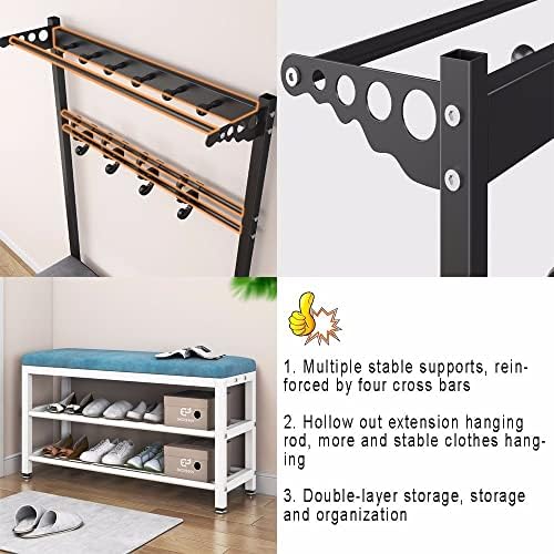 WPPTNSFY Hallway Shoe Rack and Bench with Hooks, Entry Bench with Coat Rack, Metal Frame, Intimate Foot Pad Design Non-Slip and Scratch-Resistant, for The Living Room Hall, L:80/100CM, Dark Grey