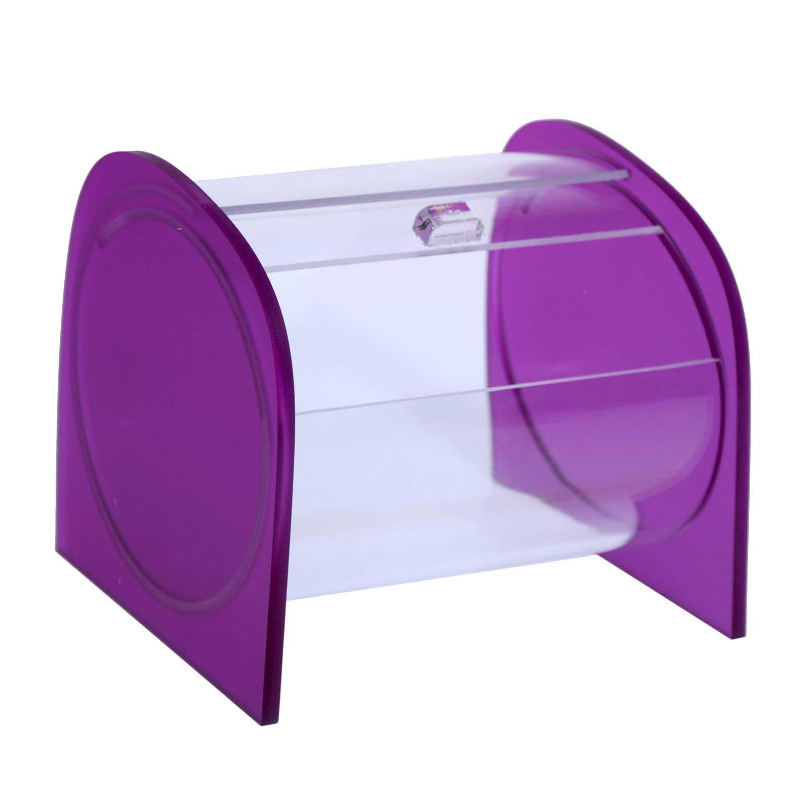 Portacaramelle confezionate sezione circolare in plexiglass trasparente e con pannelli laterali in plexiglass satinato FUCSIA - Misure totali: L 15 x P 14 x H 14 cm