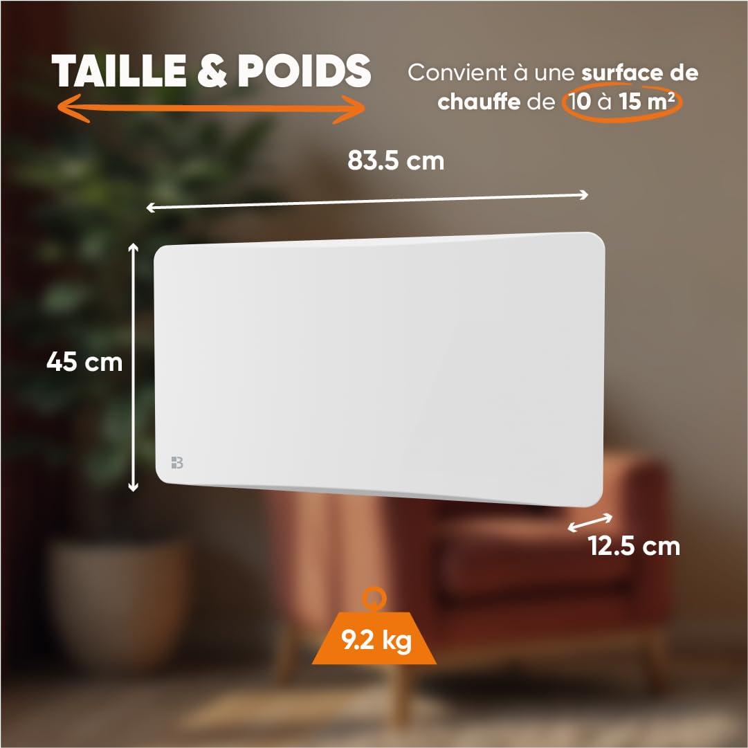 BESTHERM - Ceramiczny grzejnik elektryczny stały bezwładnościowy 1500 W plug & play Bestherm OVEO poziomy biały
