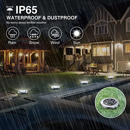 Wasuka Solar Ground Lights, 12-Pack Solar Lights Outdoor Garden 8 LED Solar Garden Lights IP65 Waterproof Solar Powered Lights Solar Disk Lights for Garden Pathway Yard Patio Cold White