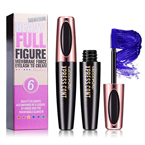 Waterproof Colored Mascara,4D Silk Fiber Lash Mascara,Luxuriously Longer,Thicker,Voluminous Eyelashes,Long-Lasting,Dramatic Extension,Smudge-proof,Hypoallergenic Formula (Blue)