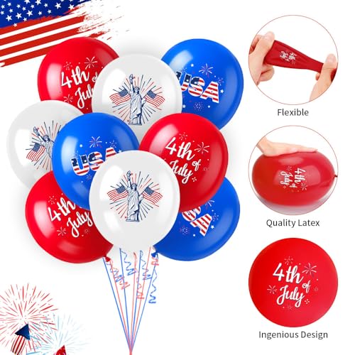 Image of 4th of July Balloons Decorations Red White and Blue Balloons 30pcs with Ribbons Arch Kit Fourth of July Independence Day Memorial Day Party Supplies Veteran Patriotic Anniversary Birthday Gifts