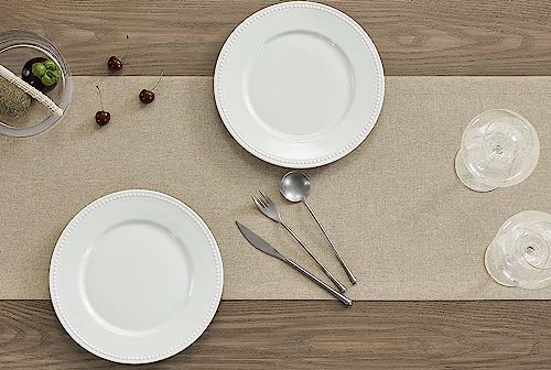 Image of ZeeMart Basic Linen Style Table Runner, 14 x 108 Inch Natural Chambray, Rustic Farmhouse Neutral Beige Table Runners 108 Inches Long, Everyday Polyester Table Runner - Machine Washable & Easy Care