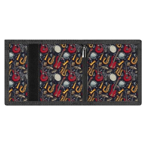 Retro Rock Instruments Print Wallet for Men, 8 Credit Card Holder Slim Minimalist Front Pocket Small Mens Bifold Wallets3