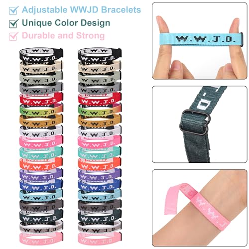 36PCS WWJD Bracelet Pack for Women Men, Christian Jesus Wristbands Bulk Gifts, W.W.J.D Adjustable Bracelets What Would Jesus Do Bracelet2