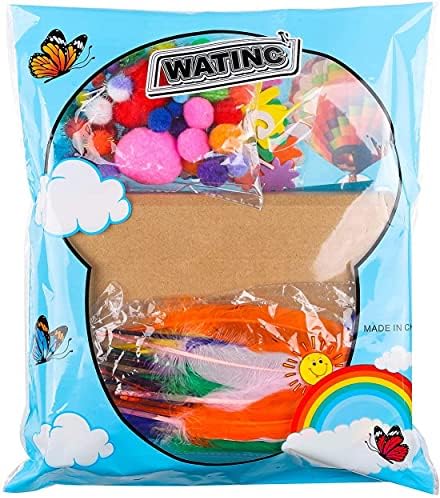 WATINC 1000Pcs DIY Art Craft Kit for Kids Creative Pompoms Pipe Cleaners Feather Foam Flowers Letters Crystal Sticker Felt Wiggle Googly Eyes Sequins Button Colorful Wooden Sticks Paper Party Supplies 6 518SfIpXEmS. AC