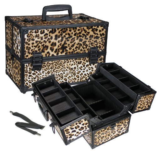 Seya Beauty Cosmetic Train Case with Adjustable Dividers (Leopard/Black Trim)