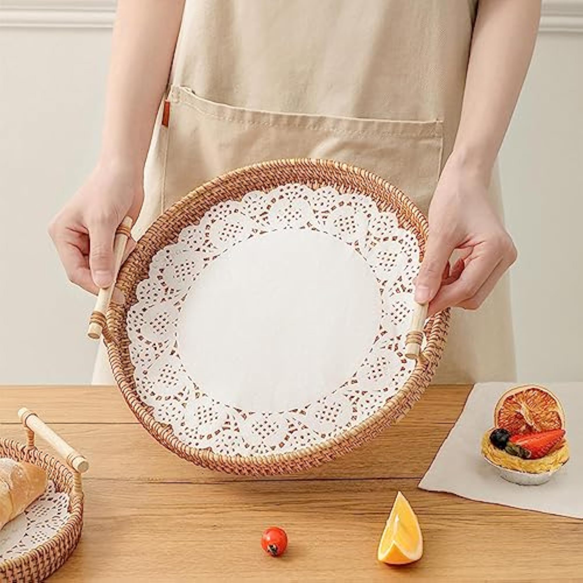 Handwoven Round Basket Serving Platter, Multipurpose