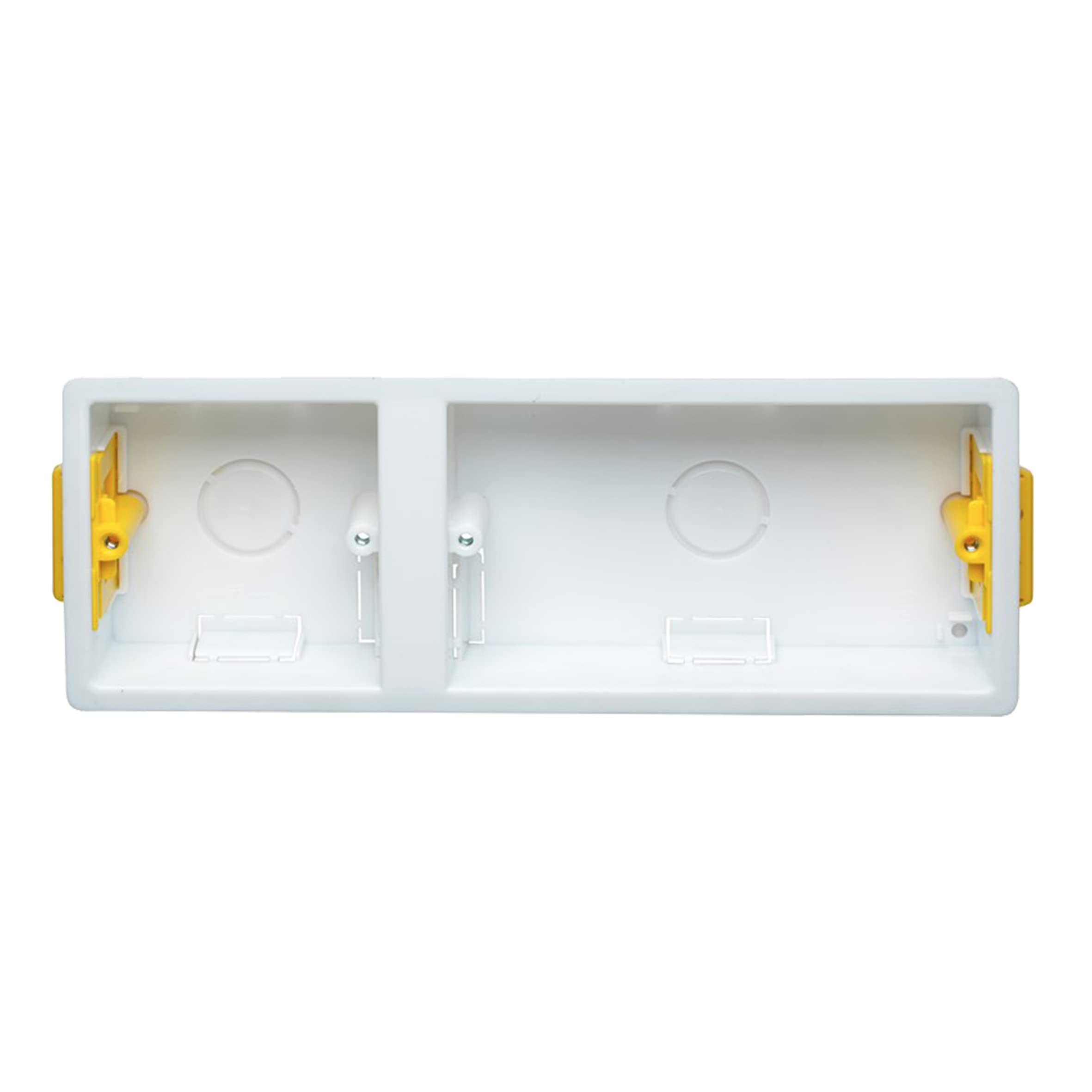 Triple 1-Gang & 2-Gang 35mm Dry Lining Back Box Electrical Wall Knockout Recessed Flush Mount Deep Pattress Dry Lining Partition Walls Switches Sockets Fused Spur Euro Module Faceplates - Yellow