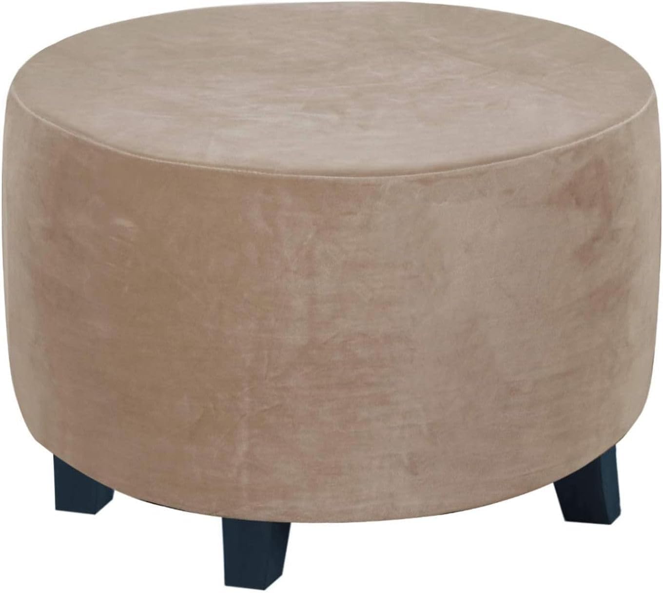HACLEN Velvet Ottoman Cover Round, Stretch Footrest Stool Cover Washable Ottoman Slipcover Footstool Protector Foot Stool Cover (Khaki,Large)
