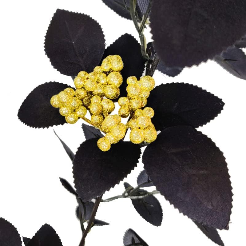 2PACK Artificial Black Rose Vine, Halloween Flower Garland with Roses and Golden Berries, Black Leaves Garland, Hanging Floral Garland for Halloween Home Wall Decorations,5.9 Ft (Black Roses)