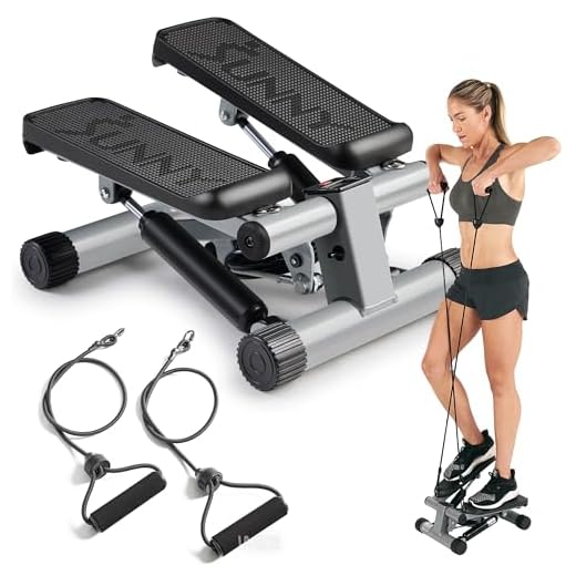 Sunny Health & Fitness Mini Stepper para Exercícios em Casa, Máquina de Treino de Degraus com Faixas de Resistência, Equipamento Cardiovascular de Corpo Inteiro com Monitor LCD