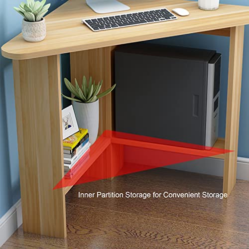 Bureau d'écriture triangulaire en bois avec étagères de rangement