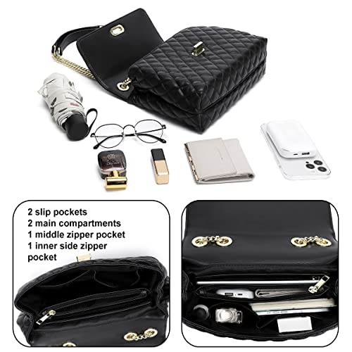 ER.Roulour Quilted Crossbody Bags for Women, Trendy Roomy Shoulder Handbags with Flap Gold Hardware Chain Purses Shoulder Bag4