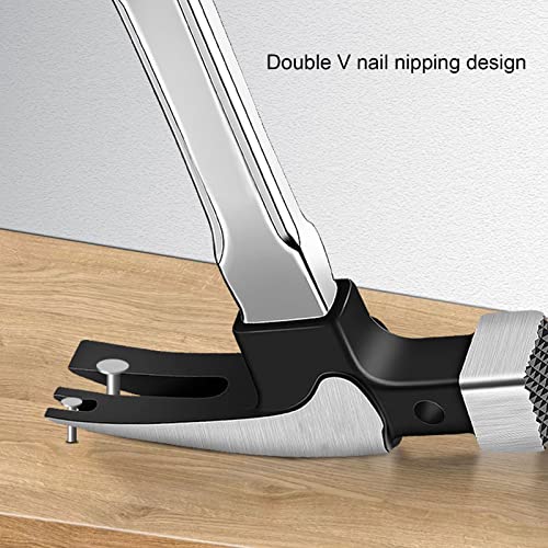Tefola Long Handle Hammer, 13Oz Hammer Quadrate Lamb Horn Shape 50Hrc Double V Design Stainless Steel Handle High Carbon Steel Straight Claw Hammer #TOP2