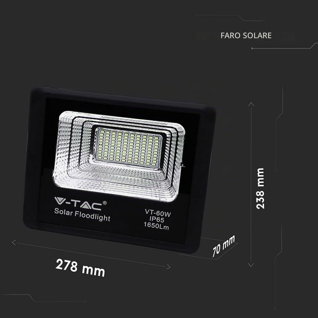 V-TAC Faro LED con Telecomando e Pannello Solare 20W, 6000K, Bianco freddo