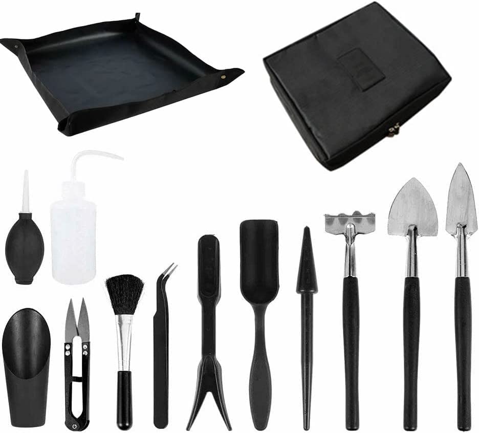 Garden Tools Set, 14pcs Mini Garden Tool Set Succulent Plants Tools Hand Transplanting Tools for Indoor Miniature Garden Plant Care (with Floor mats)