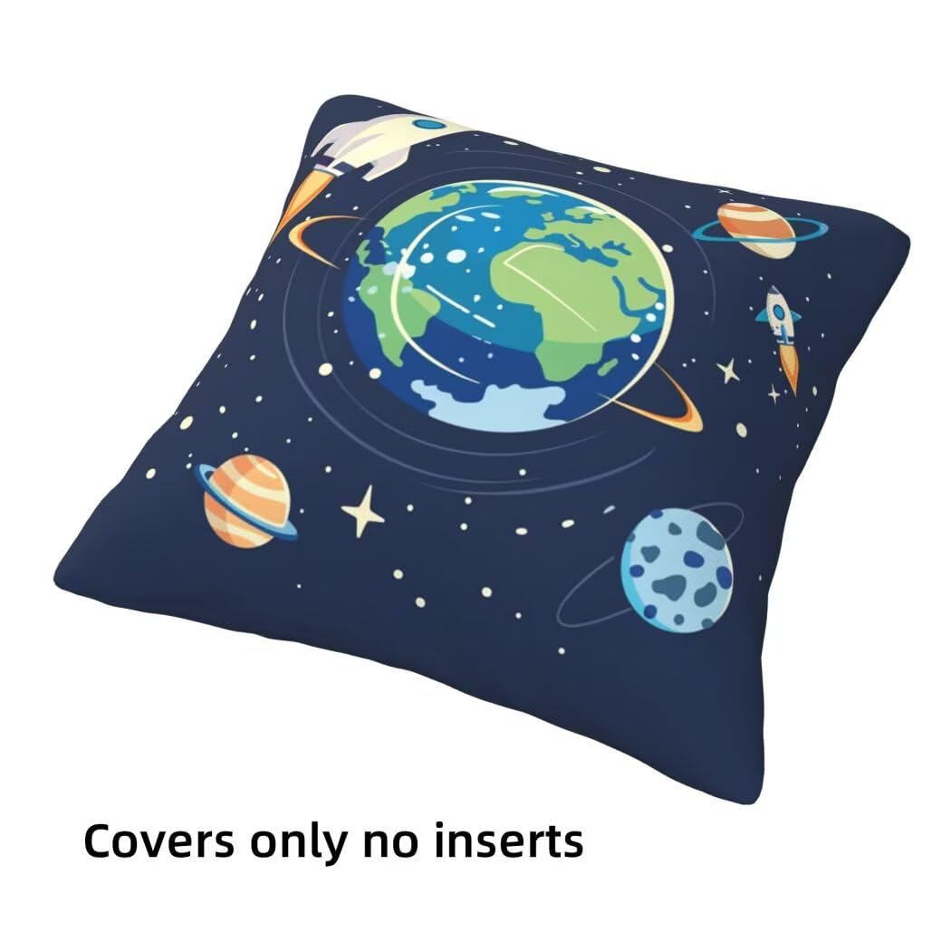 Poszewka na poduszkę z kreskówek 60 x 60 cm poszewka na poduszkę miękka aksamitna poduszka planeta dekoracyjna na sofę, 4 sztuki poszewki na poduszki z ukrytym zamkiem błyskawicznym dekoracja do domu
