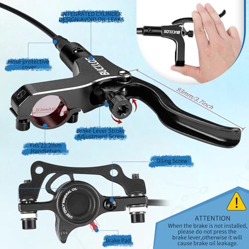 BUCKLOS MTB Hydraulic Disc Brakes for Mountain Bike, Left Front 800 mm Right Rear 1500mm Bike Hydraulic Brake Set Aluminum Alloy Levers with Calipers/PM/is Adapter fit eBike/Fat Bikes - Thumbnail 2