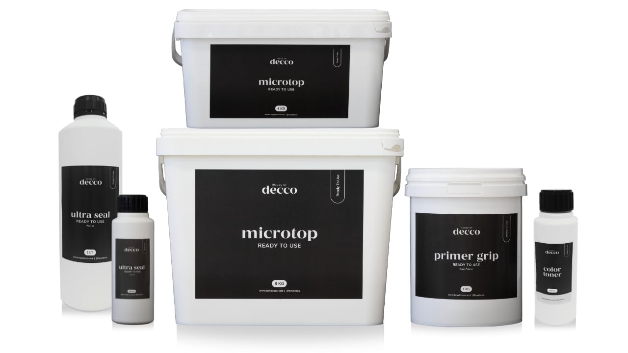 decco MicroTop Ready to Use KIT Microcemento 5M² Listo al Uso - Superficies no Absorbentes - Microcemento para Paredes y Suelos azulejos, Mármol, Terrazo (BLACK)