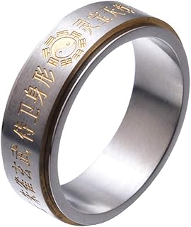 INRENG Men's 7MM Stainless Steel Yin Yang Spinner Ring Ba Gua Feng Shui Eight Trigrams Amulet Good Luck Band
