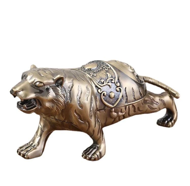 MERISH Retro Tiger Windproof Ashtray Portable Cigarette Ashtray Holder with Flip Cover Exquisite Metal Animal Ashtray Home Decoration Crafts (Gold)-image-35