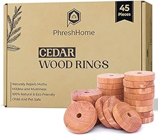 PhreshHome – Moth Killer – Natural Moth Repellent for Wardrobes for Absorbing Moisture – Moth Balls – Fresh Moth Repellent – Cedarwood Moth Repellent – Pack of 45 with Sandpaper