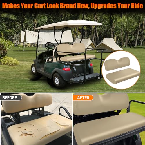 Image of Golf Cart Rear Seat Covers Staple On Replacement for Aftermarket Rear Seat, Beige Leather