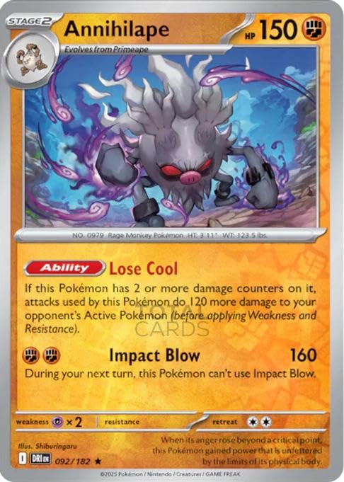 Pokemon - Annihilape 092 182 - Destined Rivals - Reverse Foil - Single Card
