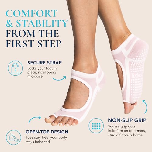 Image of Tucketts Allegro Toeless Pilates Socks with Grips for Women, Non-Slip Open-Toe Grip Socks, Yoga, Barre, Dance, Reformer, Home