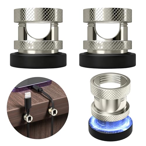 Maveek Metal Magnetic Cord Holder, Magnet Cable Clips Stainless Steel Adjustable Cord Organizers for Desk Nightstand Car Office Charging Wires USB C Laptop Earphone Audio Cords (4 Pack)