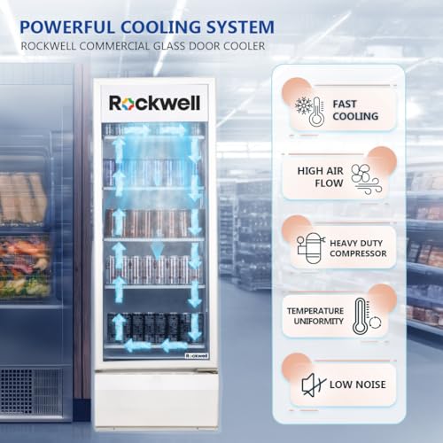Image of ROCKWELL RVC400 Visi Cooler, Single Glass Door, 5 Shelves, LED Lighting, Fast & Even Cooling, Auto-Defogging, 4-Year Warranty