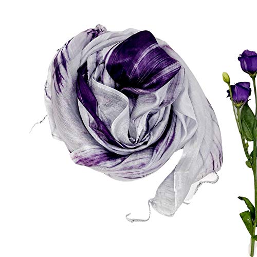 Millie and Boo Silk Scarf for Women – Pure Mulberry Silk Hair Wrap – Hand-Painted Purple and Grey Silk Head Scarf – Modern Shawl Wraps for Women – Luxurious Silk Neck Scarf – 67 x 29-inch3